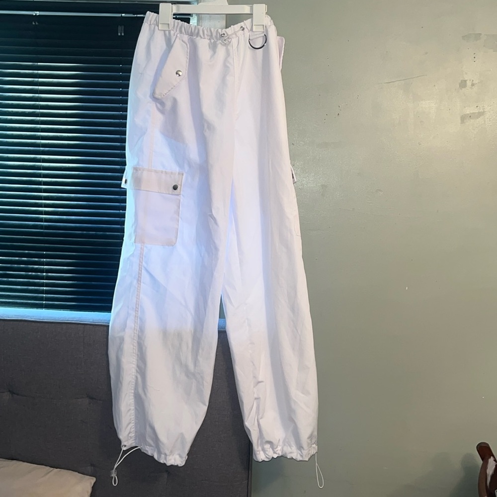 Never worn white parachute pants